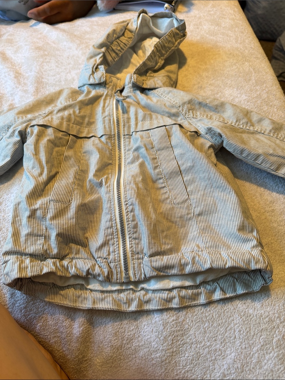 H&M Kids Hooded Striped Raincoat - Cream & Light Blue